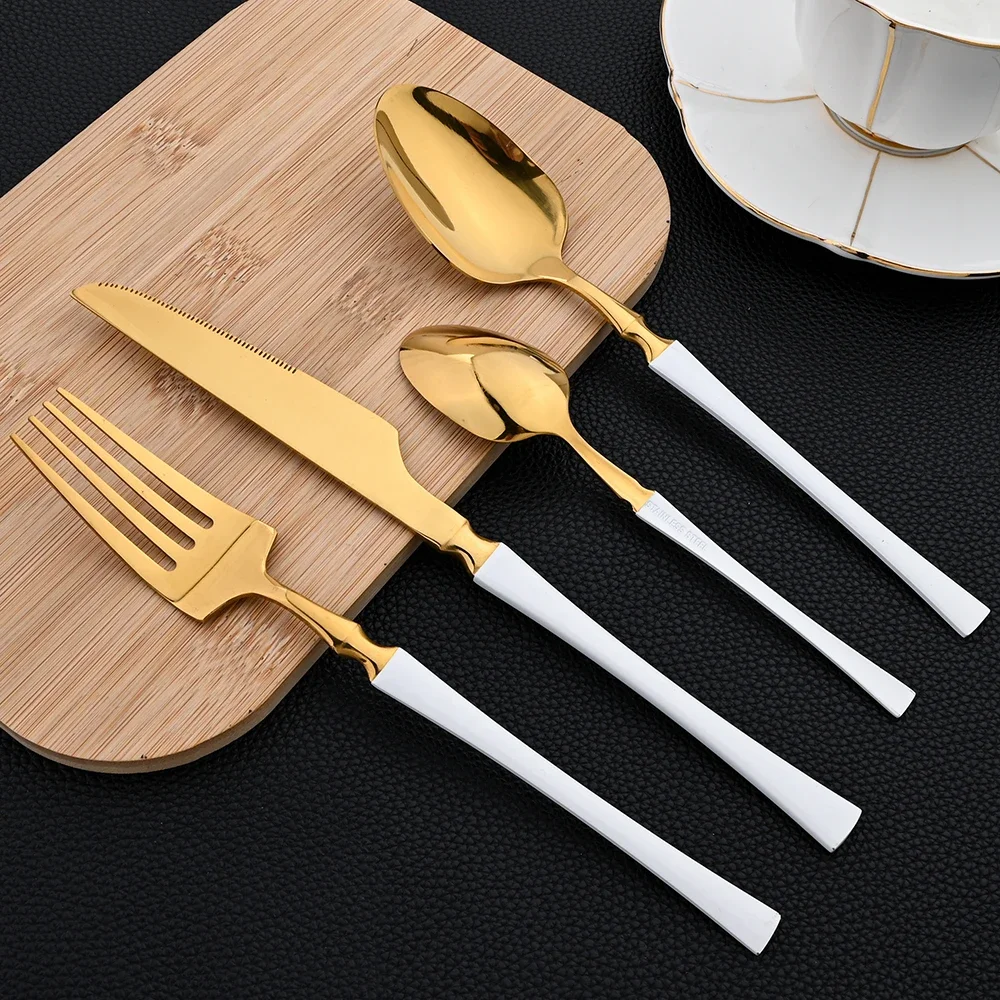 16pcs Dinnerware Set Stainless Steel Tableware Mirror Knife Fork Spoon Flatware Set Cutlery Western Knife Fork Spoon Tea Spoon thumbnail 2