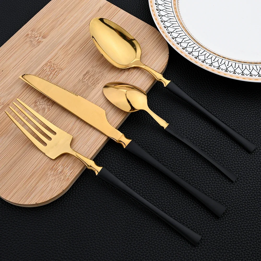 16pcs Dinnerware Set Stainless Steel Tableware Mirror Knife Fork Spoon Flatware Set Cutlery Western Knife Fork Spoon Tea Spoon thumbnail 5