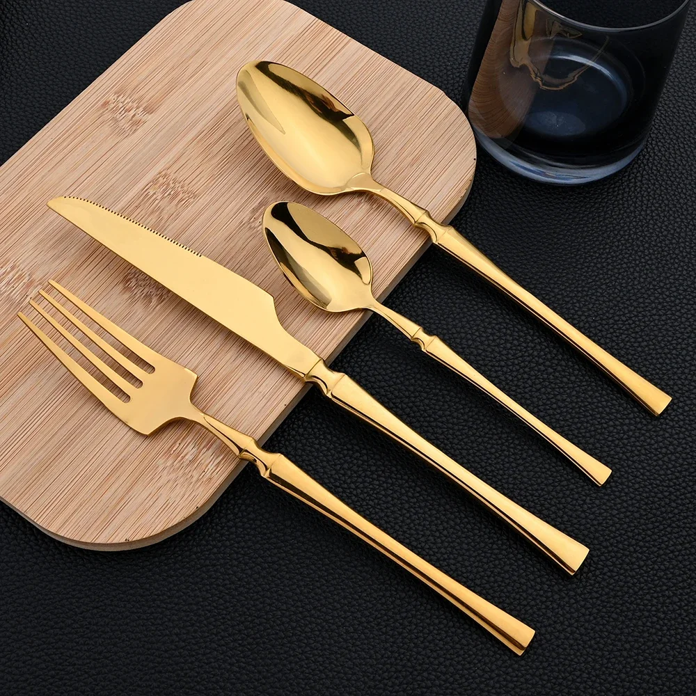 16pcs Dinnerware Set Stainless Steel Tableware Mirror Knife Fork Spoon Flatware Set Cutlery Western Knife Fork Spoon Tea Spoon thumbnail 4