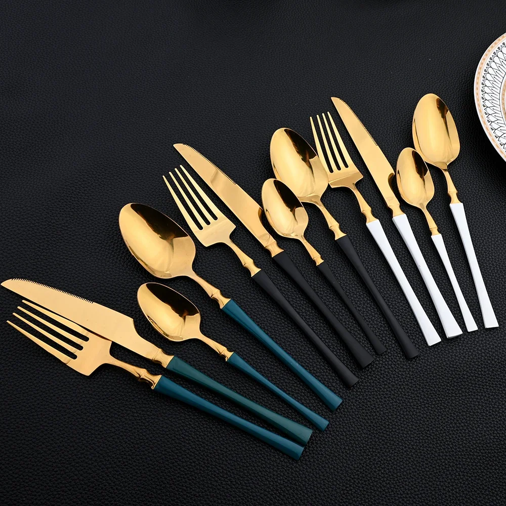16pcs Dinnerware Set Stainless Steel Tableware Mirror Knife Fork Spoon Flatware Set Cutlery Western Knife Fork Spoon Tea Spoon thumbnail 6