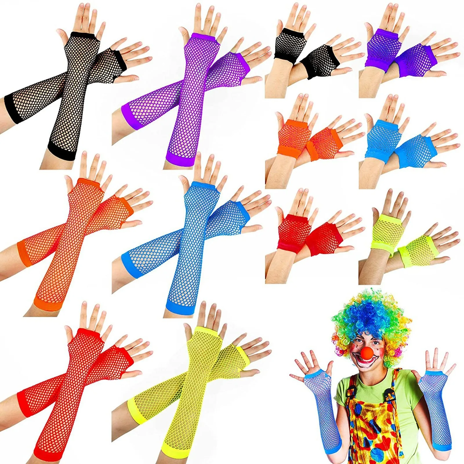 New Colorful Fishnet Fingerless Long Gloves Party Wear Fancy Costume  Accessories Sexy Girls Punk Goth Dance Mesh Gloves