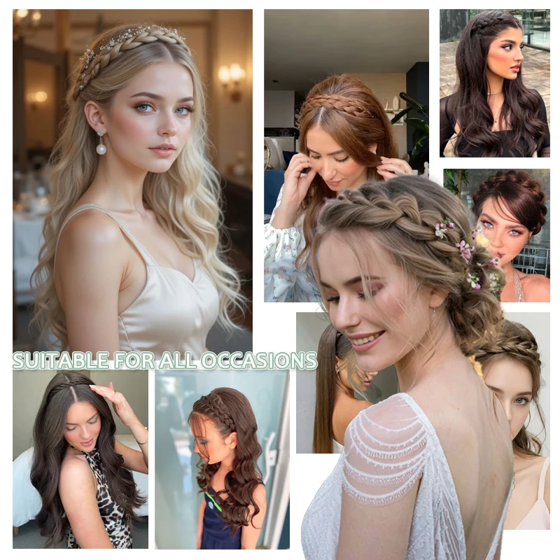 Synthetic Wig Braided Headband Adjustable Hoop Hairband with BB Clips&Velcro Fashion Hair Accessories Suitable for All Occasions thumbnail 6