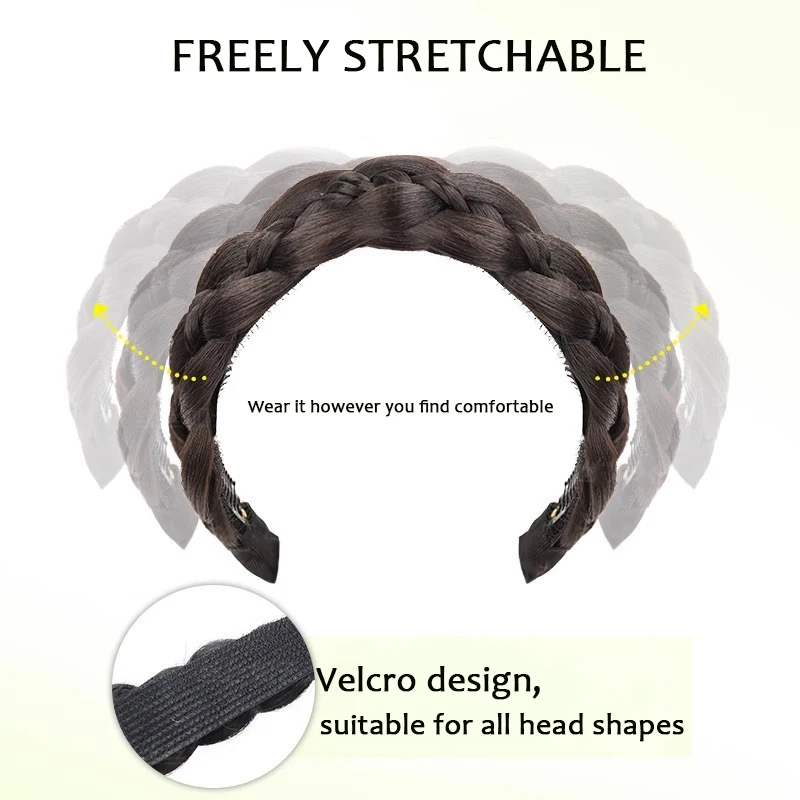 Synthetic Wig Braided Headband Adjustable Hoop Hairband with BB Clips&Velcro Fashion Hair Accessories Suitable for All Occasions thumbnail 3