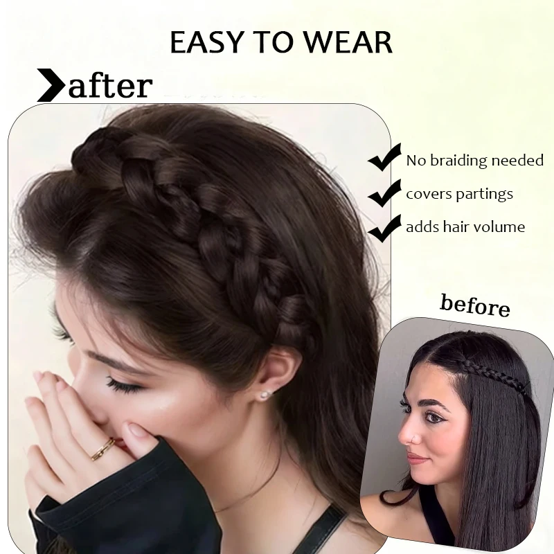 Synthetic Wig Braided Headband Adjustable Hoop Hairband with BB Clips&Velcro Fashion Hair Accessories Suitable for All Occasions thumbnail 5