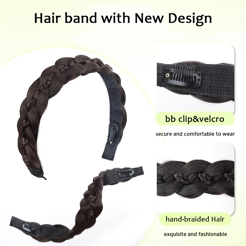 Synthetic Wig Braided Headband Adjustable Hoop Hairband with BB Clips&Velcro Fashion Hair Accessories Suitable for All Occasions thumbnail 2