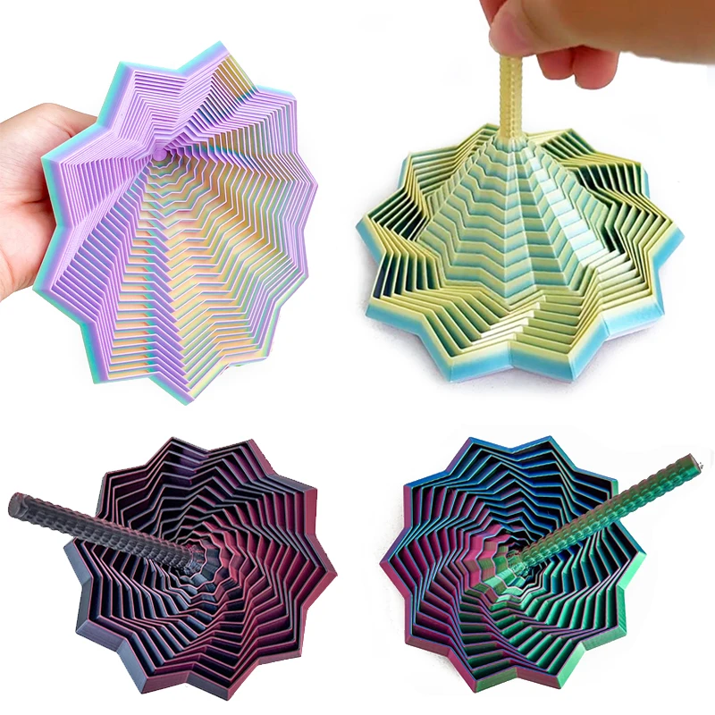 3D Printing Expanded Sensory Fidget Star Model Visual Illusion Hexagon Whirling Spiral Ornaments Stress Relief Board Game thumbnail 2