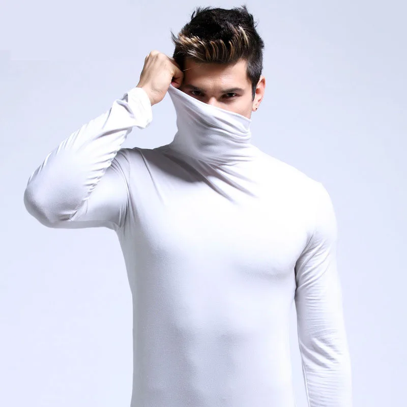 Spring Autumn Thin Men Pullovers Sweaters Turtleneck Knitted Sweater for Men  Clothing Male Sweaters Full Black White Tops thumbnail 4