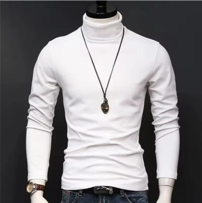 Spring Autumn Thin Men Pullovers Sweaters Turtleneck Knitted Sweater for Men  Clothing Male Sweaters Full Black White Tops