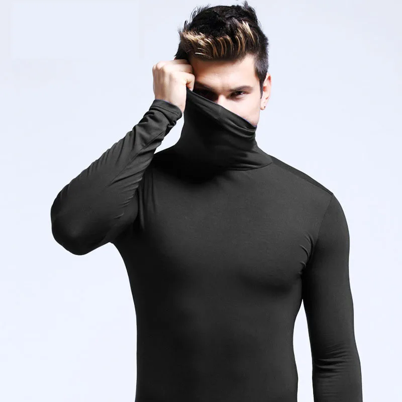 Spring Autumn Thin Men Pullovers Sweaters Turtleneck Knitted Sweater for Men  Clothing Male Sweaters Full Black White Tops thumbnail 5