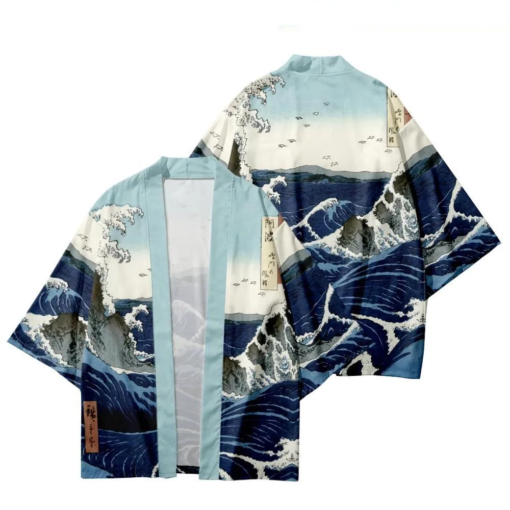 Traditional Samurai Kimono Men Japanese Anime Dragon Print Cosplay Haori Female Women Yukata Tops Summer Robe thumbnail 5