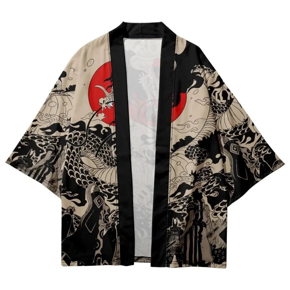 Traditional Samurai Kimono Men Japanese Anime Dragon Print Cosplay Haori Female Women Yukata Tops Summer Robe thumbnail 2