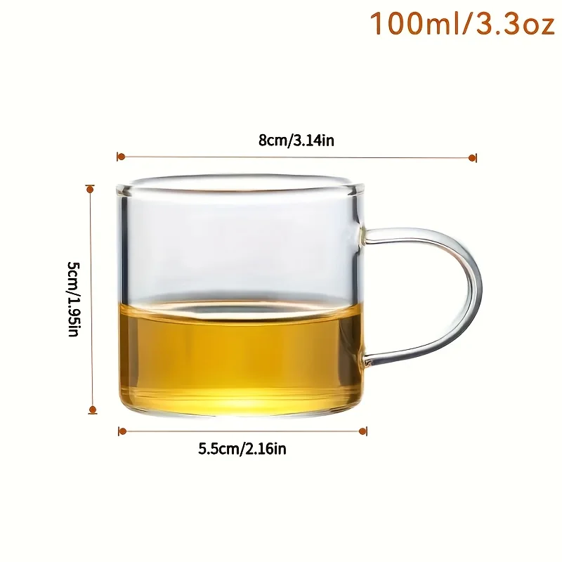 6-Piece Set, 100Ml-Mini Glass Water Cups, Glass Coffee Cups, Transparent Glass Cups with Handles, Kitchen Table Wine Glasses, Glassware Set, Suitable for Home Dining Tables, Coffee, Milk, Tea Cups, Flat-Bottomed Wine Glasses The Ideal Gift for Coffee Lovers, Safe to Use in Microwave Ovens and Dishwashers. thumbnail 2