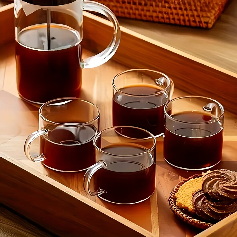 6-Piece Set, 100Ml-Mini Glass Water Cups, Glass Coffee Cups, Transparent Glass Cups with Handles, Kitchen Table Wine Glasses, Glassware Set, Suitable for Home Dining Tables, Coffee, Milk, Tea Cups, Flat-Bottomed Wine Glasses The Ideal Gift for Coffee Lovers, Safe to Use in Microwave Ovens and Dishwashers.