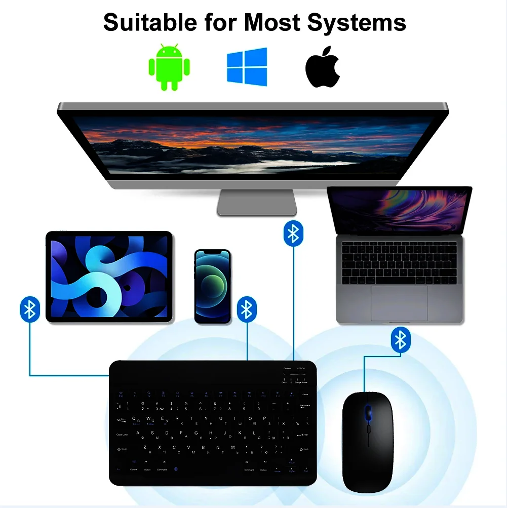 Russian Arabic Korean Spanish Portable 10 inch Wireless Keyboard and Mouse set For iPad Samsung Xiaomi Tablet Laptop Android IOS thumbnail 5