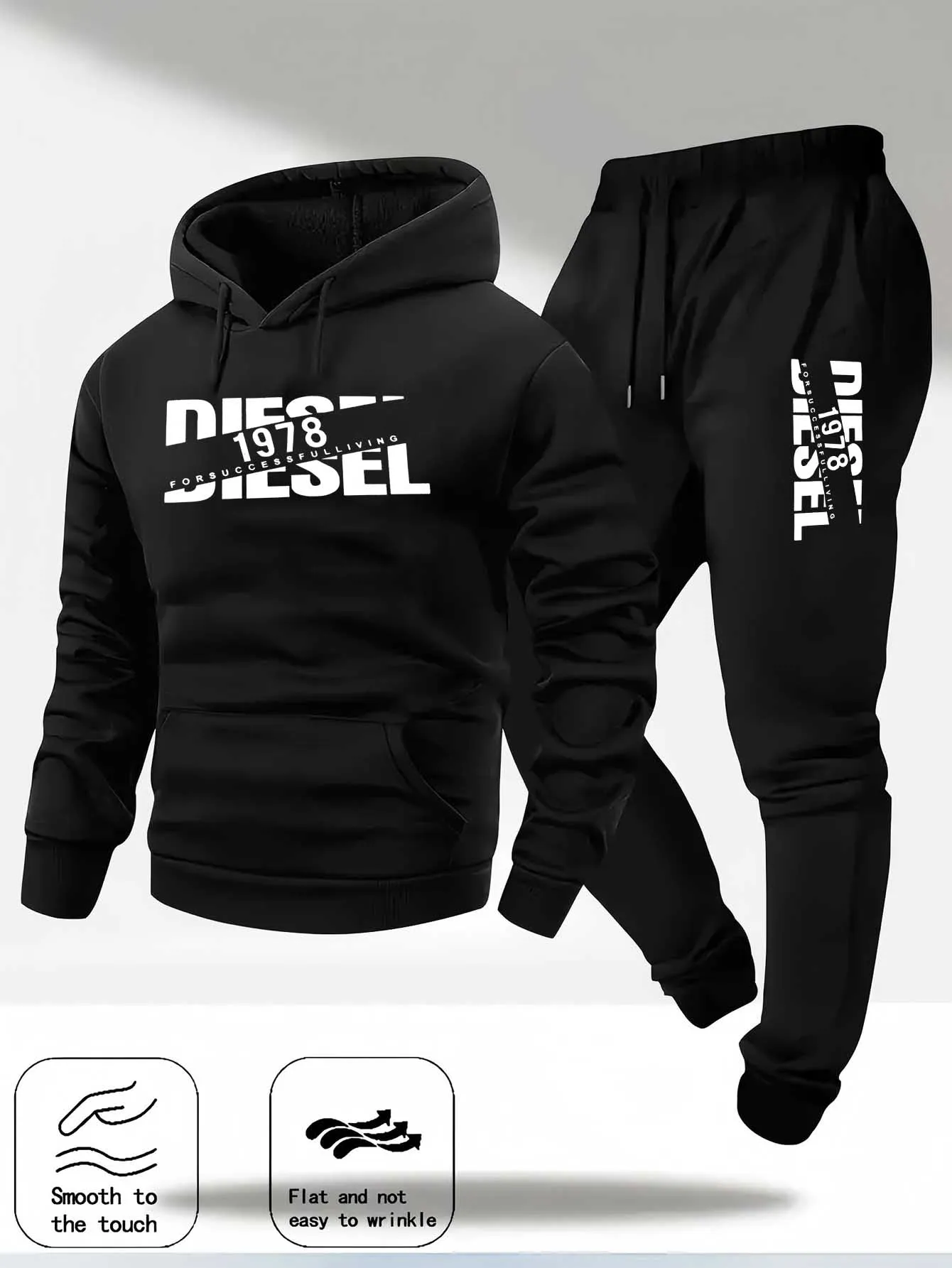 Men Fashion Print Tracksuit Hooded Sweatshirt+Sweatpants Set Autumn winter Casual Fitness Jogging Sports Two-Piece Unisex Outfit
