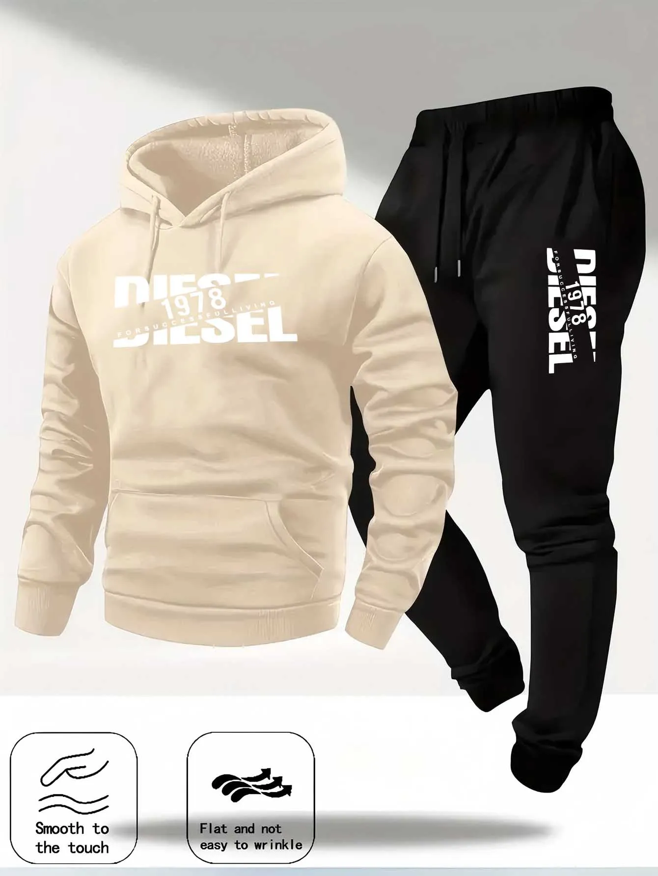 Men Fashion Print Tracksuit Hooded Sweatshirt+Sweatpants Set Autumn winter Casual Fitness Jogging Sports Two-Piece Unisex Outfit thumbnail 2