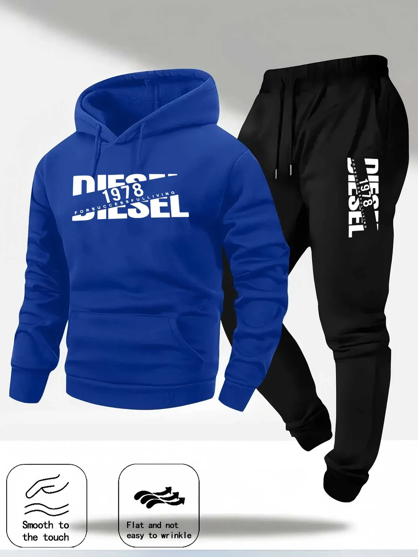 Men Fashion Print Tracksuit Hooded Sweatshirt+Sweatpants Set Autumn winter Casual Fitness Jogging Sports Two-Piece Unisex Outfit thumbnail 5