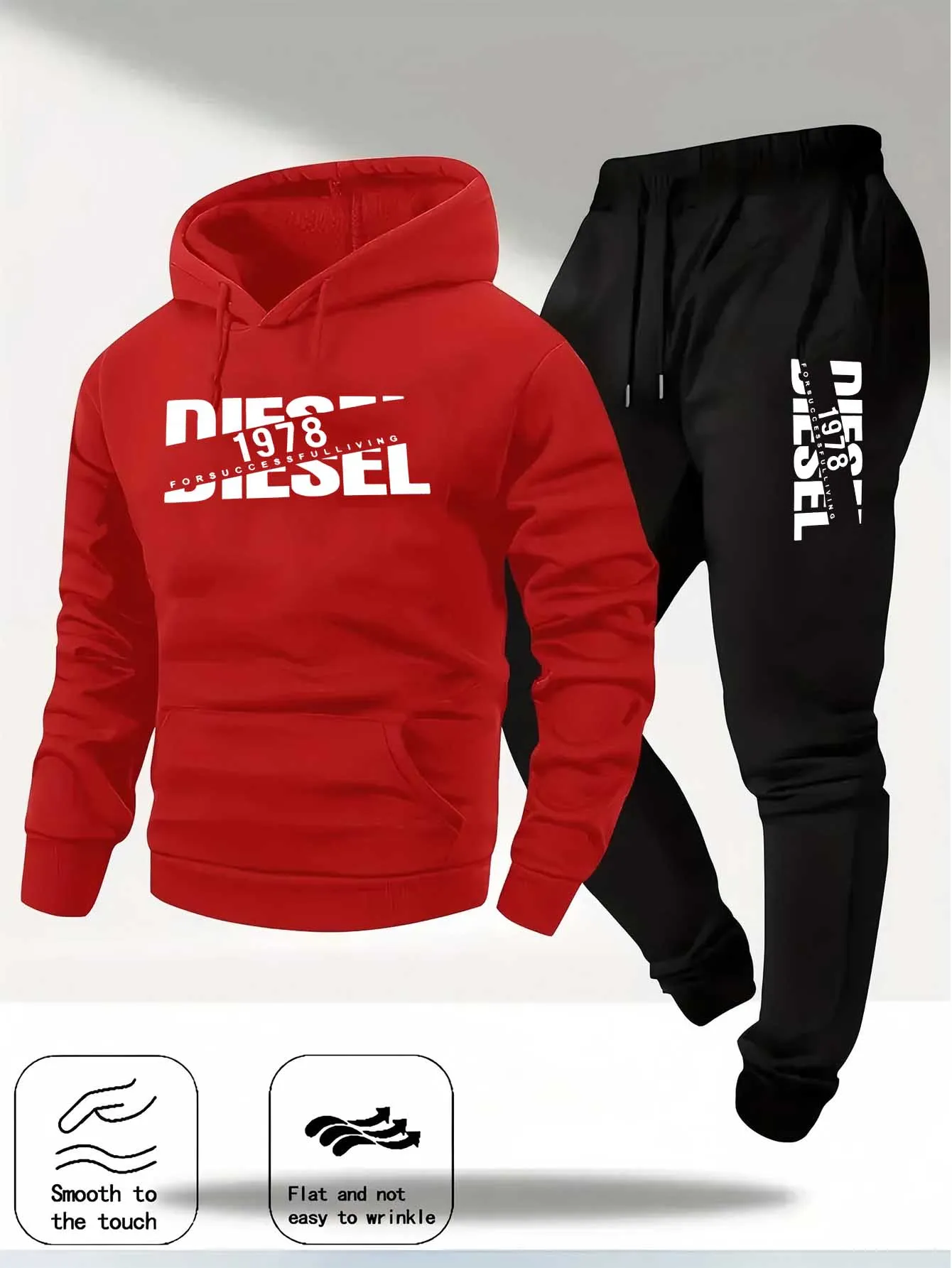 Men Fashion Print Tracksuit Hooded Sweatshirt+Sweatpants Set Autumn winter Casual Fitness Jogging Sports Two-Piece Unisex Outfit thumbnail 4