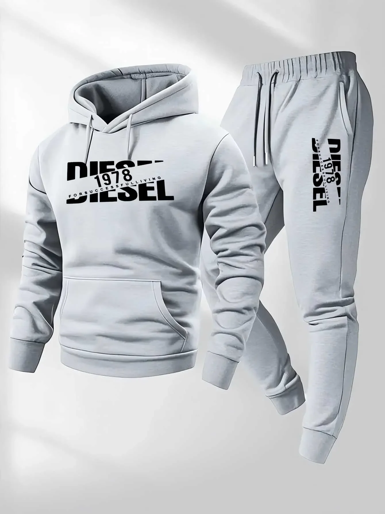 Men Fashion Print Tracksuit Hooded Sweatshirt+Sweatpants Set Autumn winter Casual Fitness Jogging Sports Two-Piece Unisex Outfit thumbnail 3