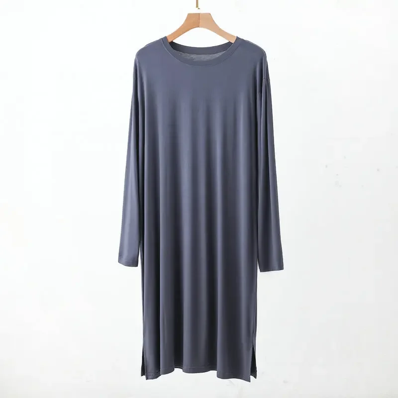 Loose Long Sleeve round Neck Modal Home Clothes Robe Men's Spring Summer plus Size Sleepwear Comfortable Underwear Nightgown thumbnail 3
