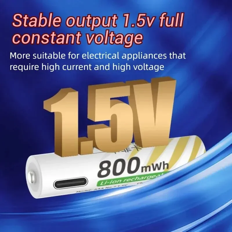 1.5V AA 3400mWh + AAA 800mWh Rechargeable Lithium Battery Set with USB-C Fast Charging Type C Cable air transport thumbnail 6