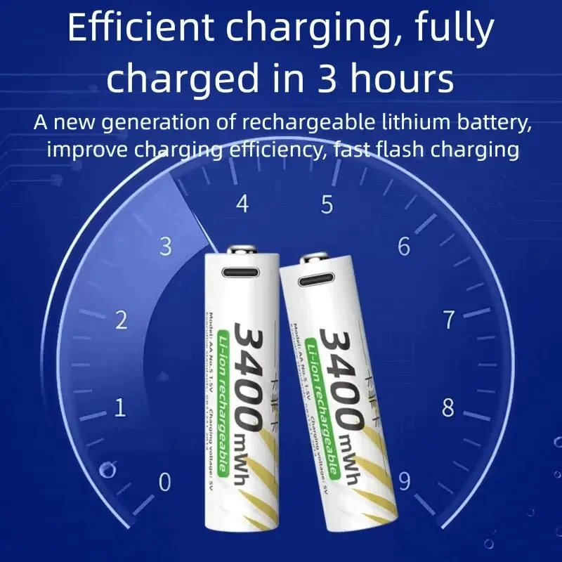 1.5V AA 3400mWh + AAA 800mWh Rechargeable Lithium Battery Set with USB-C Fast Charging Type C Cable air transport thumbnail 2