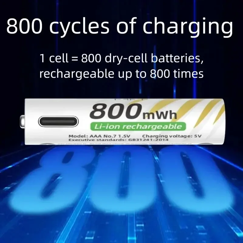 1.5V AA 3400mWh + AAA 800mWh Rechargeable Lithium Battery Set with USB-C Fast Charging Type C Cable air transport thumbnail 4