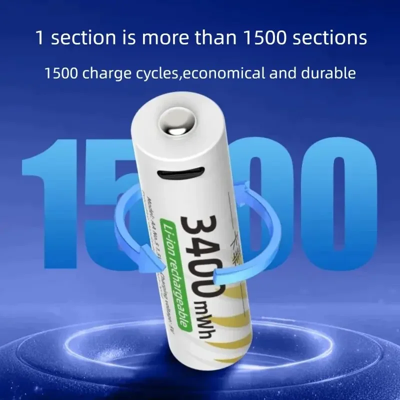 1.5V AA 3400mWh + AAA 800mWh Rechargeable Lithium Battery Set with USB-C Fast Charging Type C Cable air transport thumbnail 3