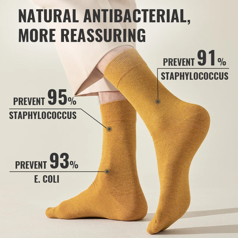 MiiOW 92% Pure Cotton Socks Men Business Dress Long Sock Crew Socks Antibacterial Anti Odor Anti-Pilling Breathable Sport Sock thumbnail 3