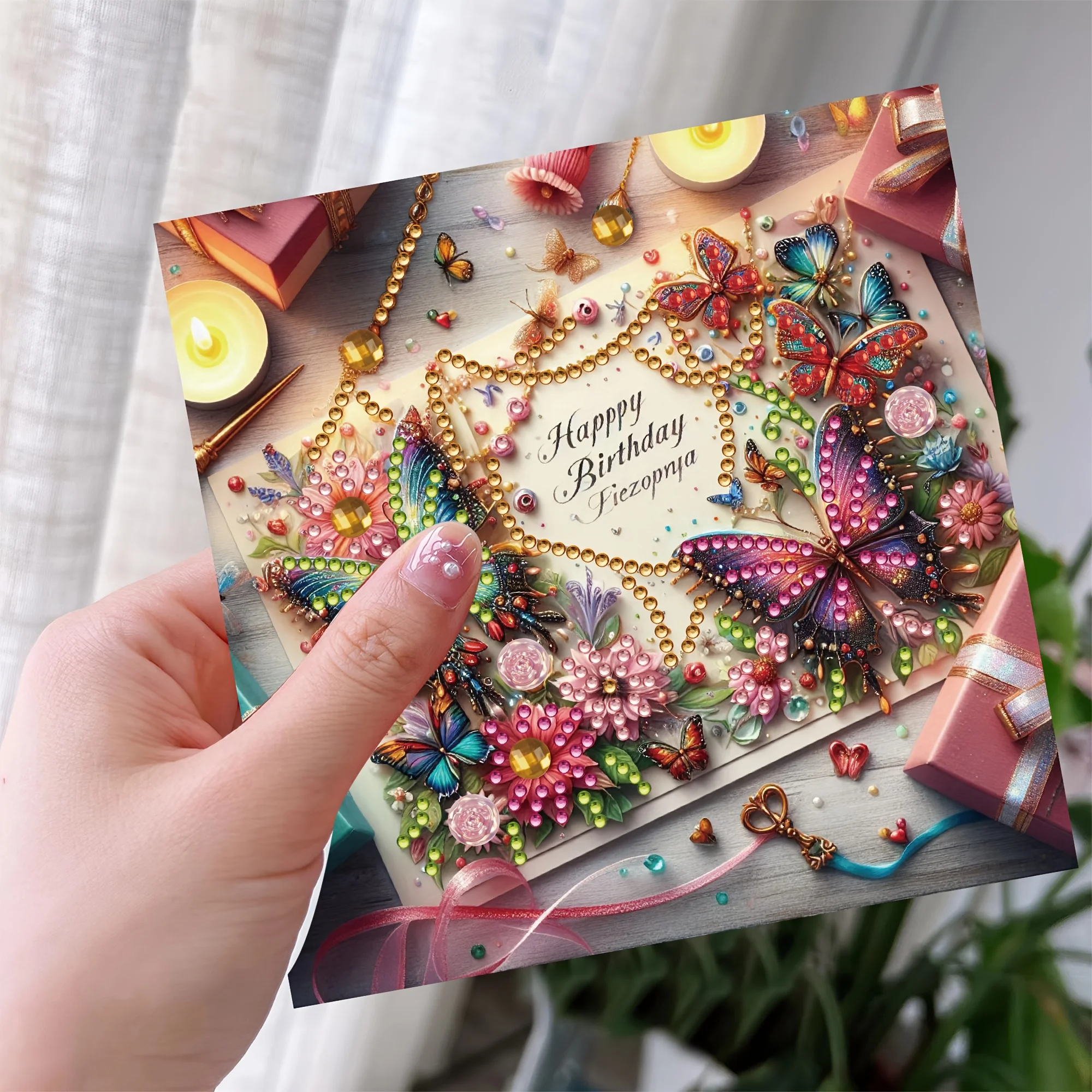 6-piece/set DIY Diamond Painting Kit Birthday Card Kit, unique flower pattern design, rhinestone diamond painting art mosaic pos thumbnail 5