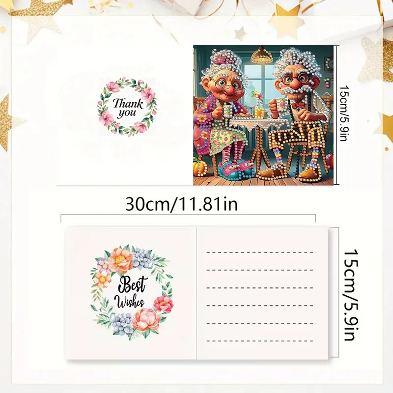 6-piece/set DIY Diamond Painting Kit Birthday Card Kit, unique flower pattern design, rhinestone diamond painting art mosaic pos thumbnail 3