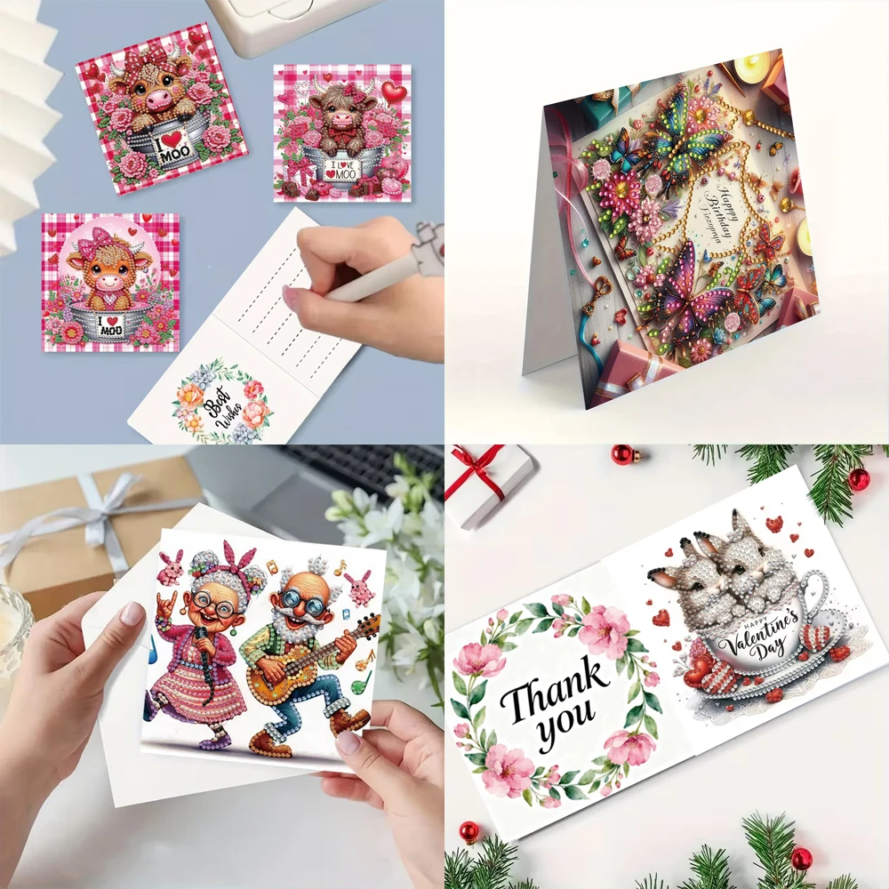 6-piece/set DIY Diamond Painting Kit Birthday Card Kit, unique flower pattern design, rhinestone diamond painting art mosaic pos thumbnail 4