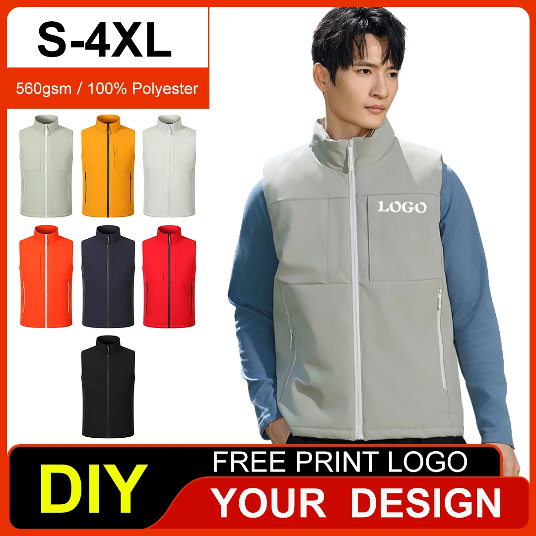Custom Men's And Women Thicken Vests Windproof Waterproof Sleeveless Jackets Print logo Coat Down Cotton Warm  Casual Outerwer thumbnail 2