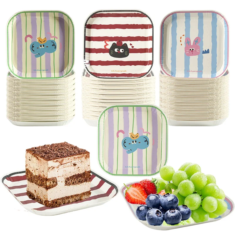 10-50pcs Disposable Square Cartoon Paper Plates Eco-friendly Kitchen Party Supplies Cake Dessert Lunch Picnic Paper Plate