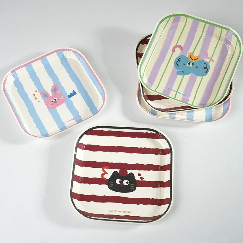 10-50pcs Disposable Square Cartoon Paper Plates Eco-friendly Kitchen Party Supplies Cake Dessert Lunch Picnic Paper Plate thumbnail 3