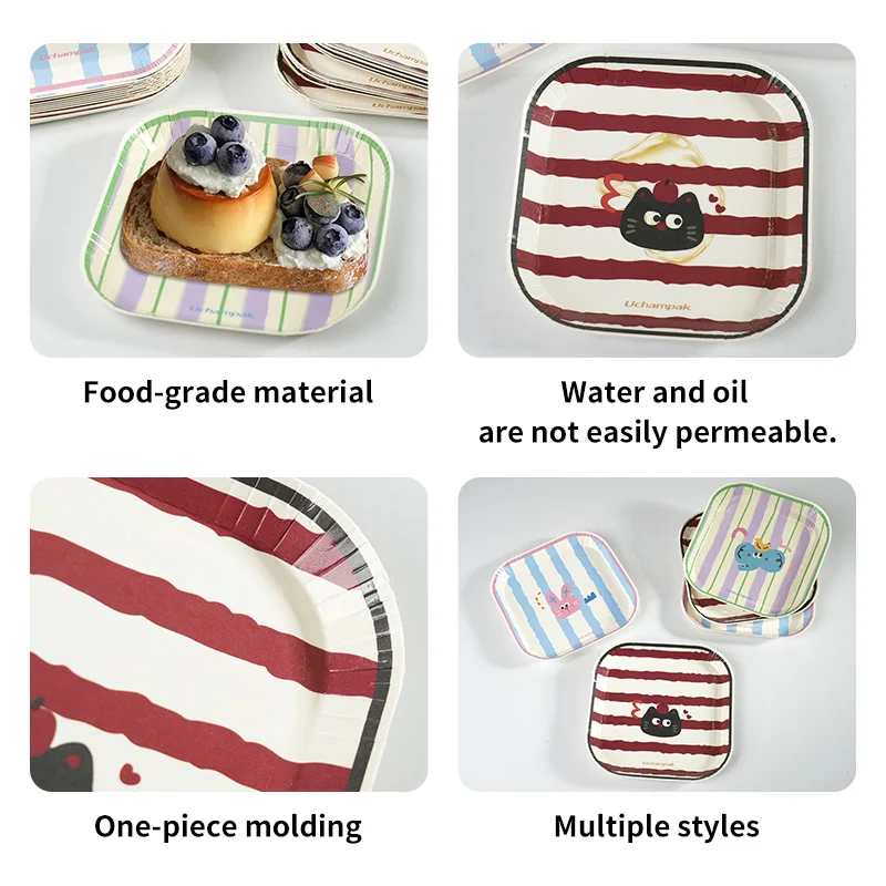 10-50pcs Disposable Square Cartoon Paper Plates Eco-friendly Kitchen Party Supplies Cake Dessert Lunch Picnic Paper Plate thumbnail 2
