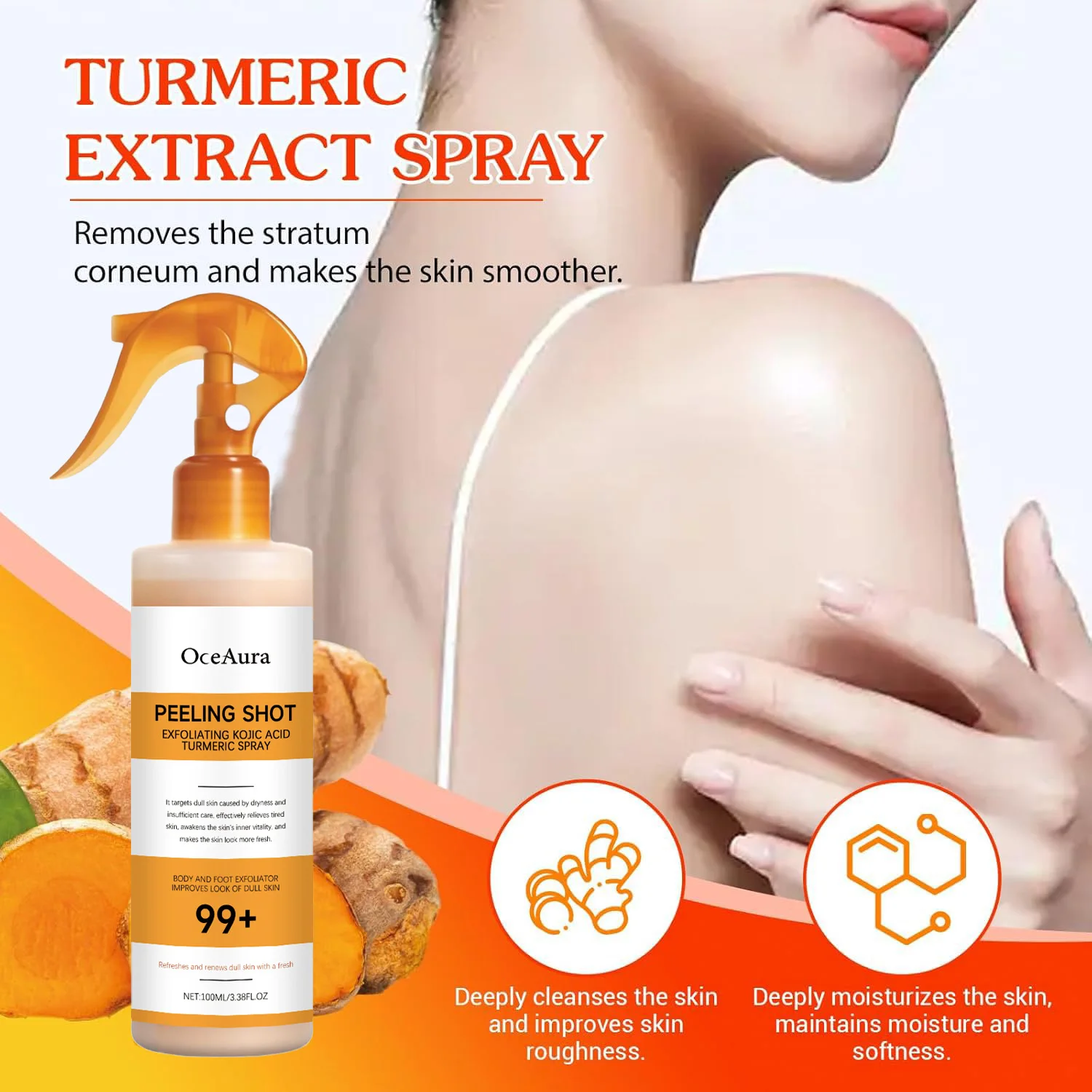 Body Keratin Care Kojic Acid Turmeric Spray Gently Exfoliating Peeling Solution Nourishing Hydrating Skin Care All Skin Types thumbnail 2