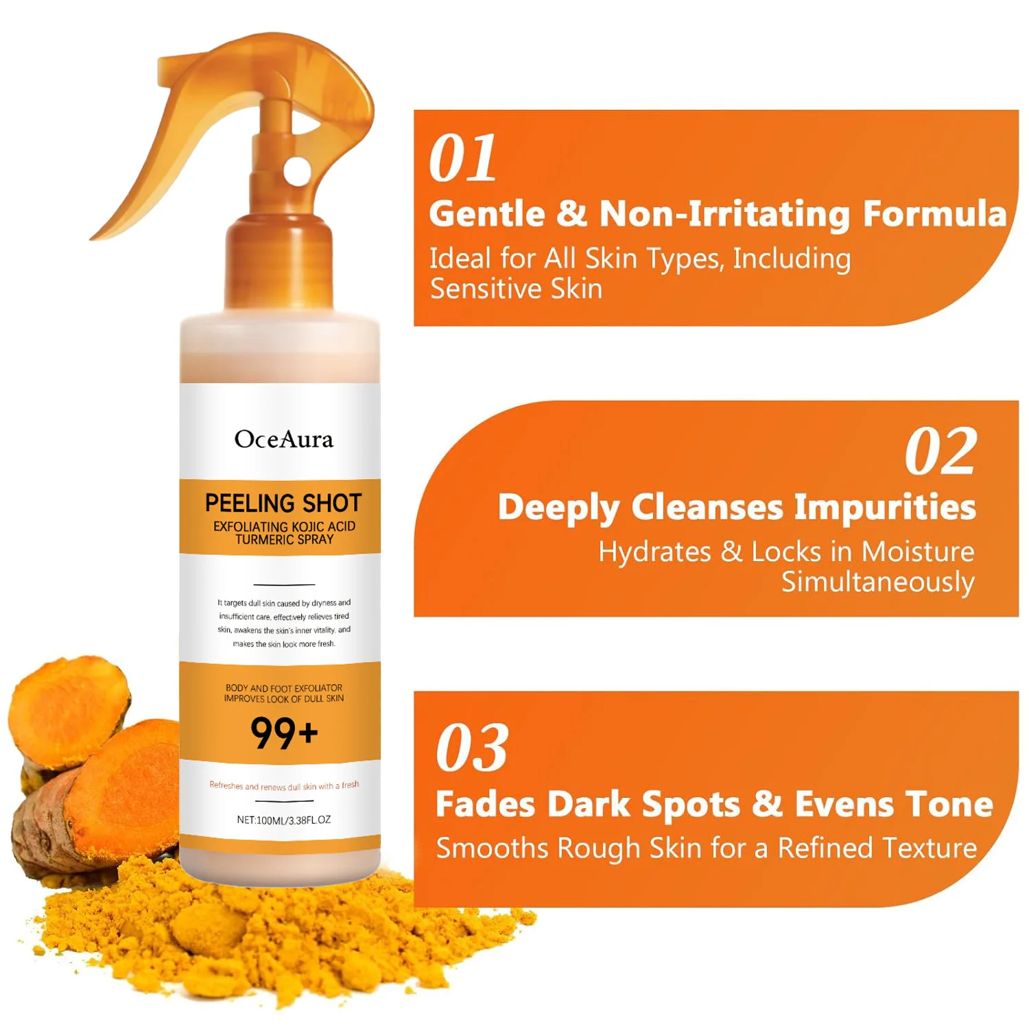 Body Keratin Care Kojic Acid Turmeric Spray Gently Exfoliating Peeling Solution Nourishing Hydrating Skin Care All Skin Types thumbnail 3