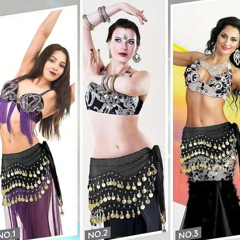 1pc Belly Dance Hip Scarf Chiffon Skirt Wrap Professional Scarf Skirt Costume with Coins for Yoga Belly Dancing,Autumn,new years thumbnail 5
