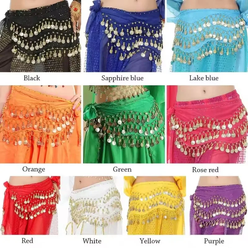 1pc Belly Dance Hip Scarf Chiffon Skirt Wrap Professional Scarf Skirt Costume with Coins for Yoga Belly Dancing,Autumn,new years thumbnail 2