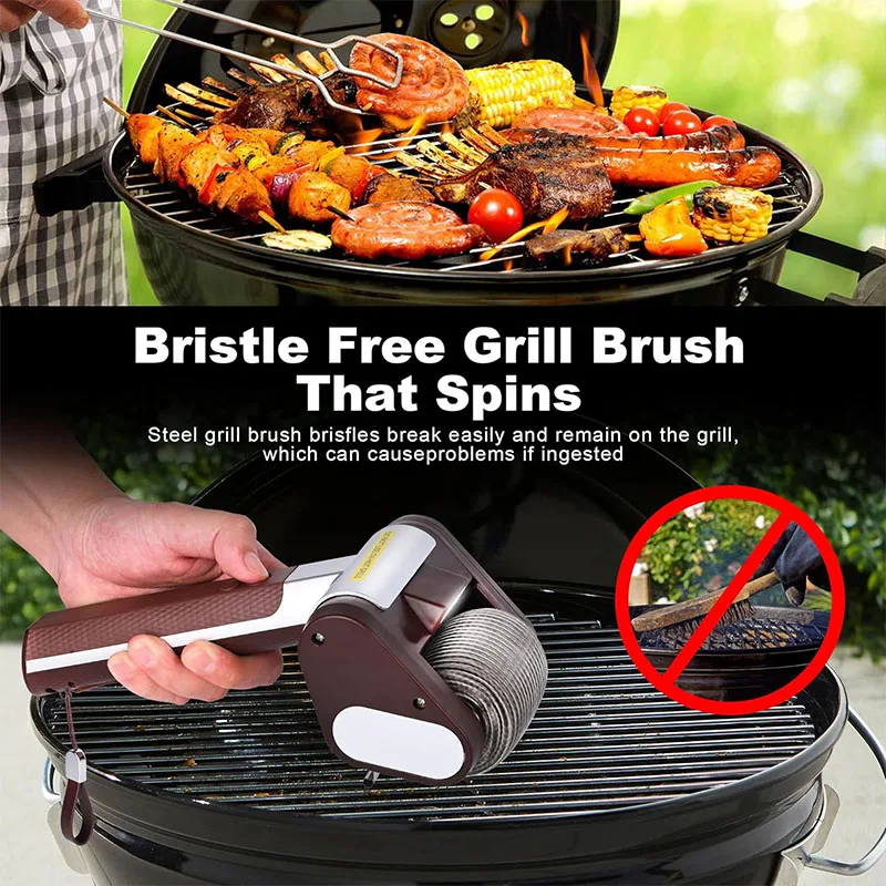 Bristle-Free Spinning Grill Brush Electric Rechargeable BBQ Grill Brush with 350 RPM Stainless Roller Grill Cleaning Brush thumbnail 2