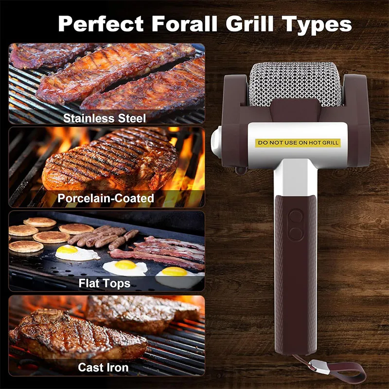Bristle-Free Spinning Grill Brush Electric Rechargeable BBQ Grill Brush with 350 RPM Stainless Roller Grill Cleaning Brush thumbnail 6