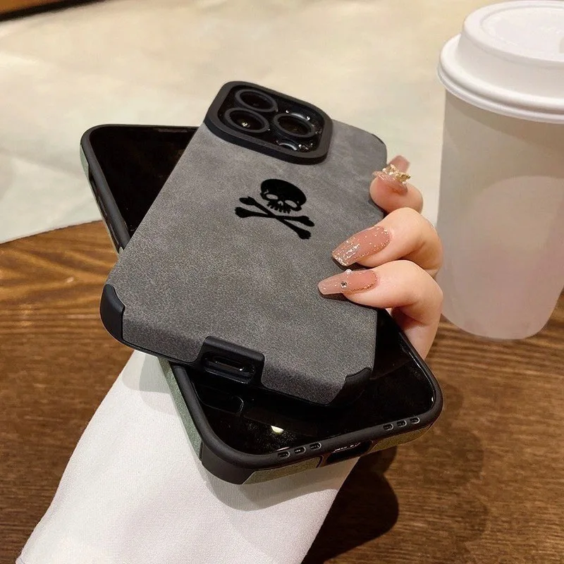 Fashion Matte Black Skull Phone Case for iPhone 17 16 15 14 13 12 11 Pro Max 17 Air X XR XS 7 8 Plus SE2 Faux Leather Cover thumbnail 5