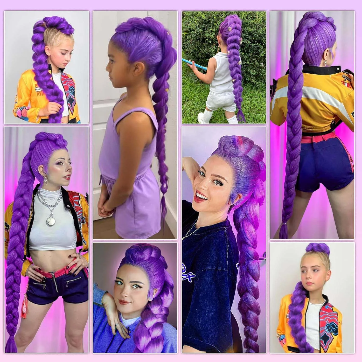 Synthetic 24Inch Purple Braiding Hair Extensions for Crochet Braids DIY Jumbo Ponytail Braid,Ru Mi Hairstyle,Multi-colored Hair thumbnail 2