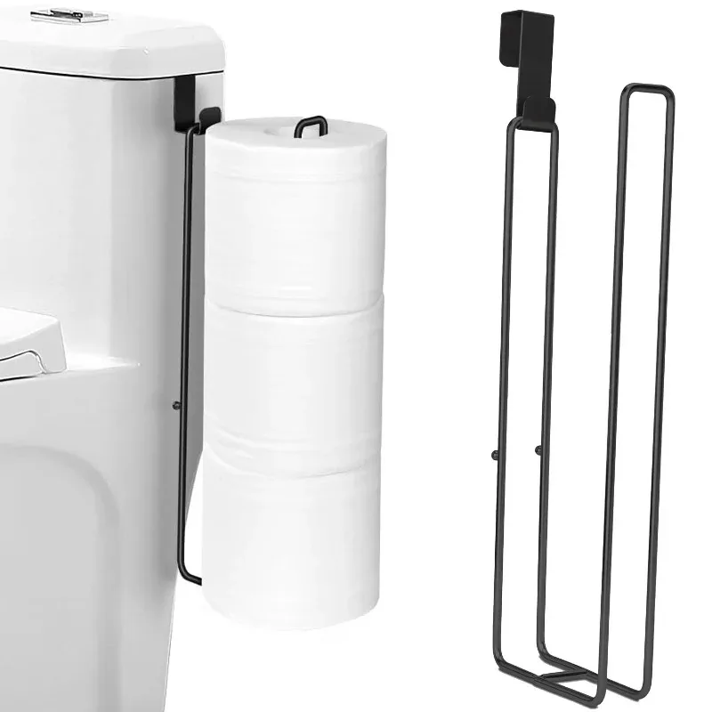 Self-Adhesive Toilet Paper Holder, Black Iron Bathroom Tissue Rack with Towel Bar, No-Drill Wall Mount, Bathroom Storage thumbnail 3