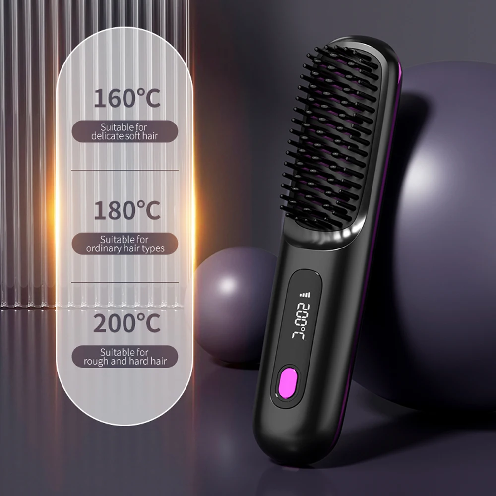 Cordless Hair Straightener Brush 3 Temperature Electric Negative Ions Ceramic Anti-Scald Heated Comb Hair Styling Tools thumbnail 3