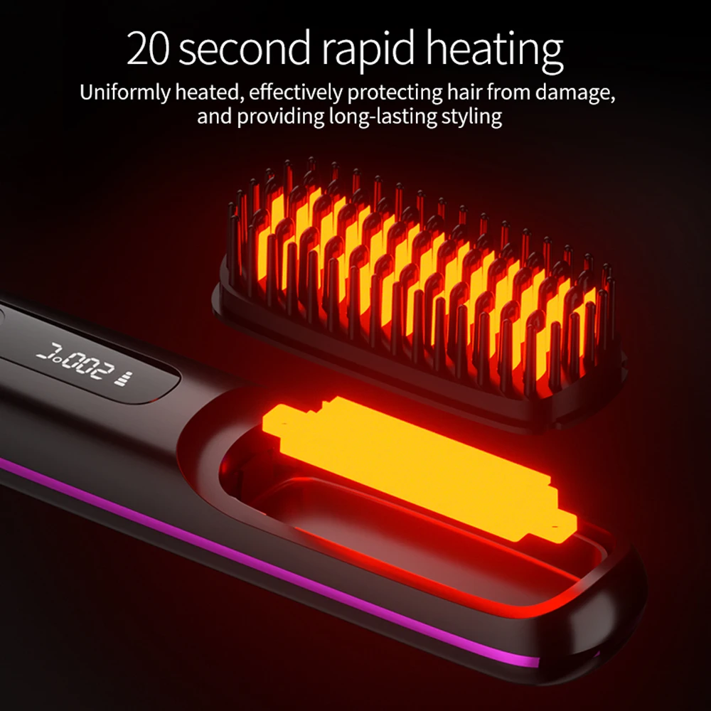 Cordless Hair Straightener Brush 3 Temperature Electric Negative Ions Ceramic Anti-Scald Heated Comb Hair Styling Tools thumbnail 2