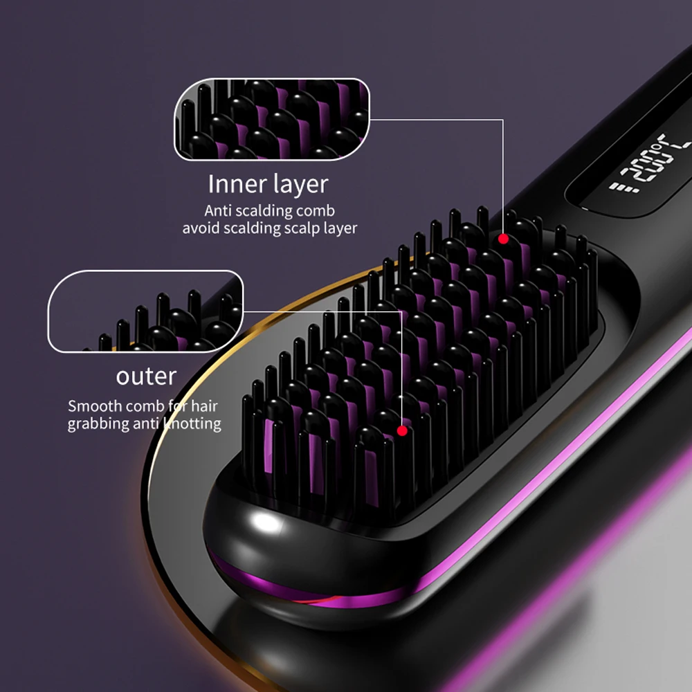 Cordless Hair Straightener Brush 3 Temperature Electric Negative Ions Ceramic Anti-Scald Heated Comb Hair Styling Tools thumbnail 4