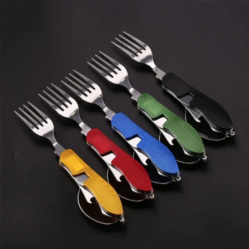 4-in-1 Folding Knife and Fork Outdoor Camping Picnic Tableware Spoon, Knife and Fork Stainless Steel Folding Tableware thumbnail 5