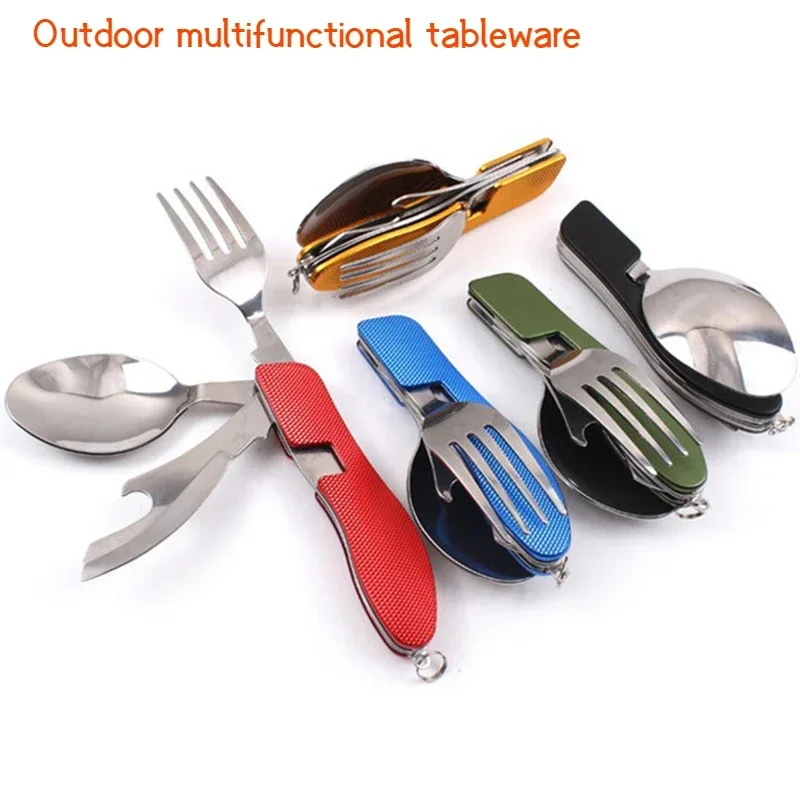 4-in-1 Folding Knife and Fork Outdoor Camping Picnic Tableware Spoon, Knife and Fork Stainless Steel Folding Tableware thumbnail 2